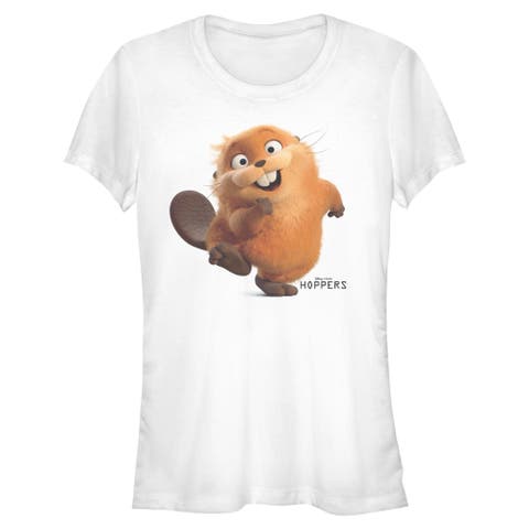Junior's Hoppers Mabel Beaver Happy Pose  Graphic T-Shirt
