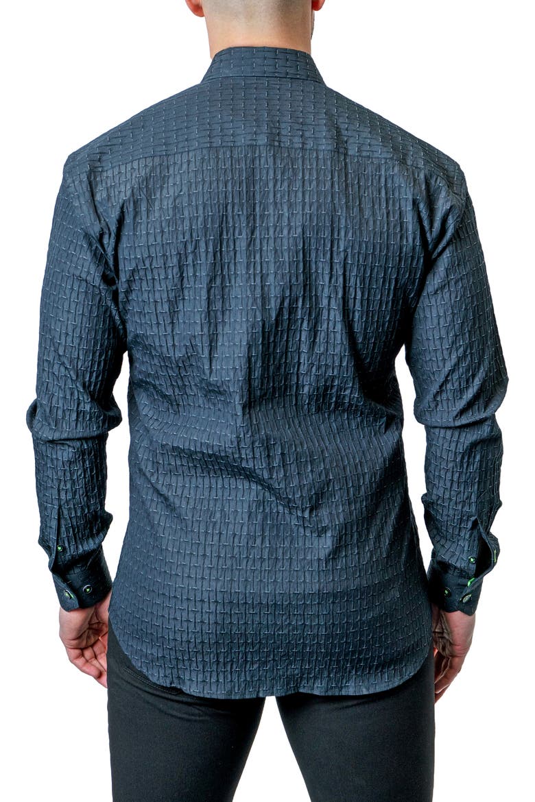 Fibonacci Textured Lines Black Button-Up Shirt, Alternate, color, BLACK