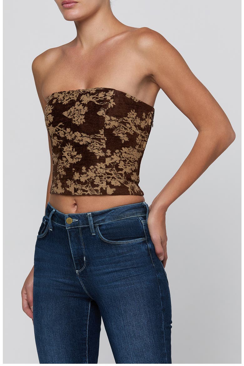 Paulette Strapless Crop Corset Top, Alternate, color, BROWN FLORAL TAPESTRY
