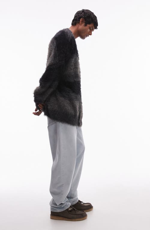 TOPMAN TOPMAN FLUFFY STRIPE OVERSIZE V-NECK CARDIGAN