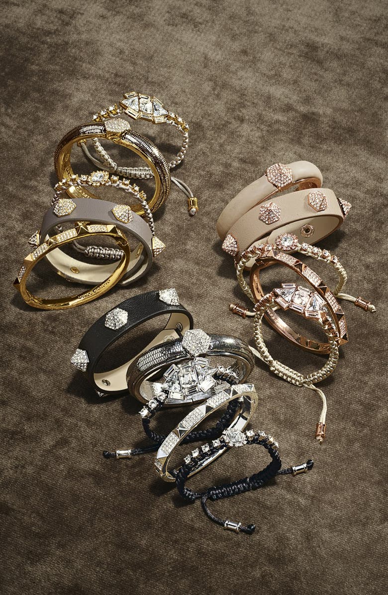 Vince Camuto Pavé Stud Leather Hinged Bangle, Alternate, color, 