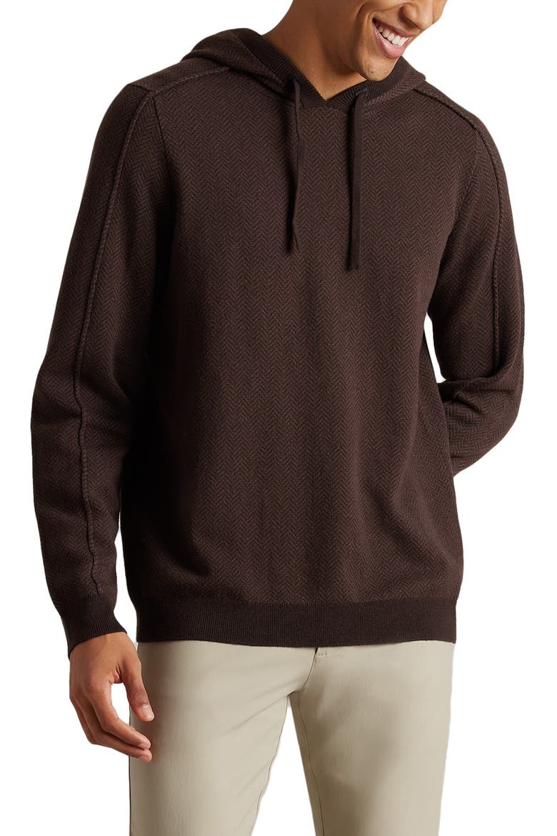 Emerson Knit Wool & Cashmere Hoodie, Main, color, RISTRETTO BROWN HEATHER