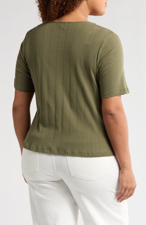 Sanctuary Tie Front Cotton Pointelle Top In Green