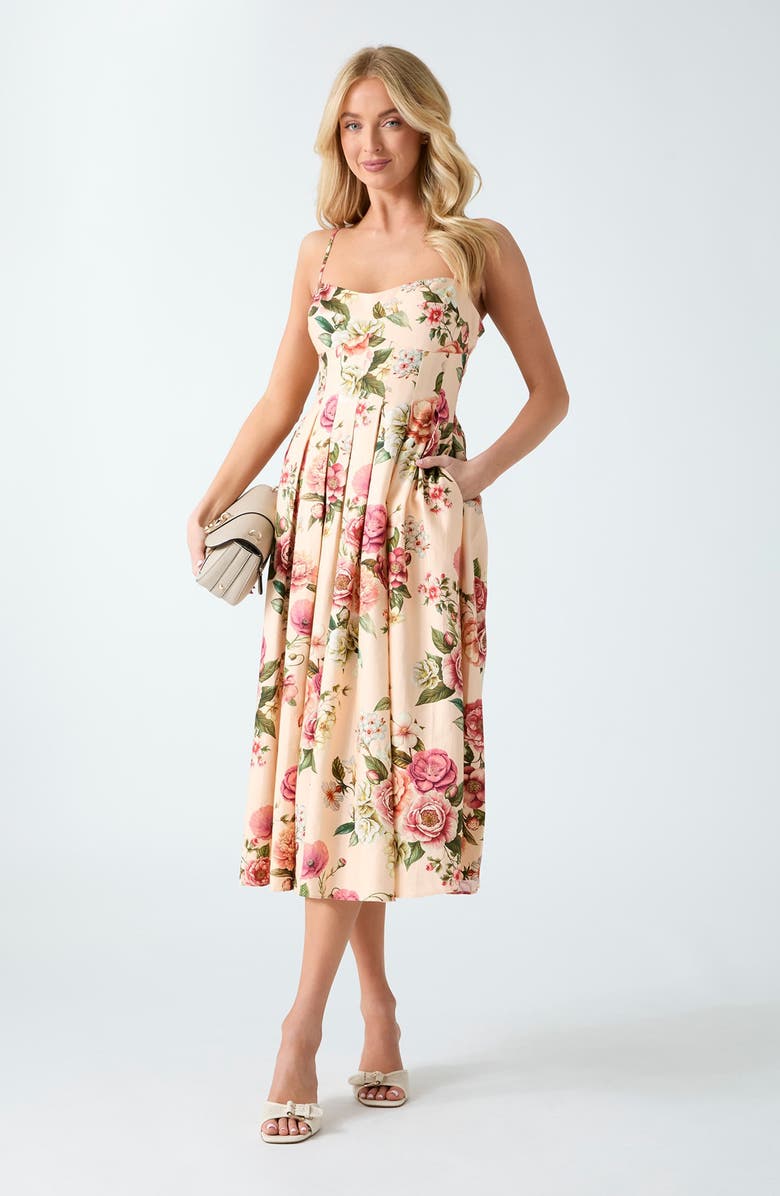 GUESS Bria Sleeveless Linen Blend Midi Dress, Alternate, color, Cosmic Peony Print