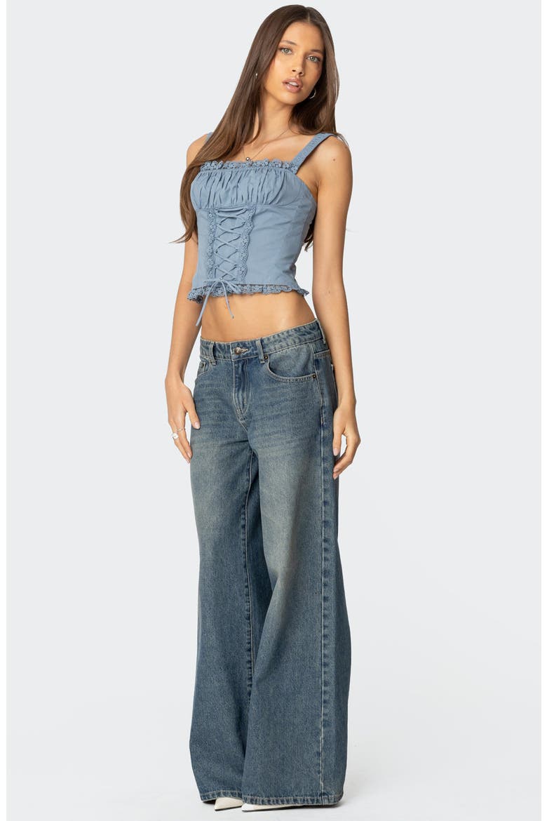 Juliet Lace-Up Cotton Corset Top, Alternate, color, LIGHT-BLUE