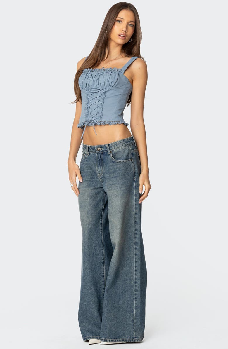 EDIKTED Juliet Lace-Up Cotton Corset Top, Alternate, color, Light-Blue