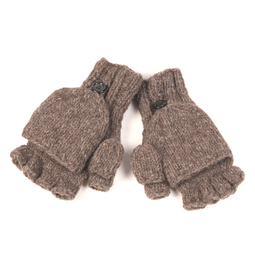 Nirvana Designs Fingerless Gloves With Button Flap And Fleece Lining In Cocoa