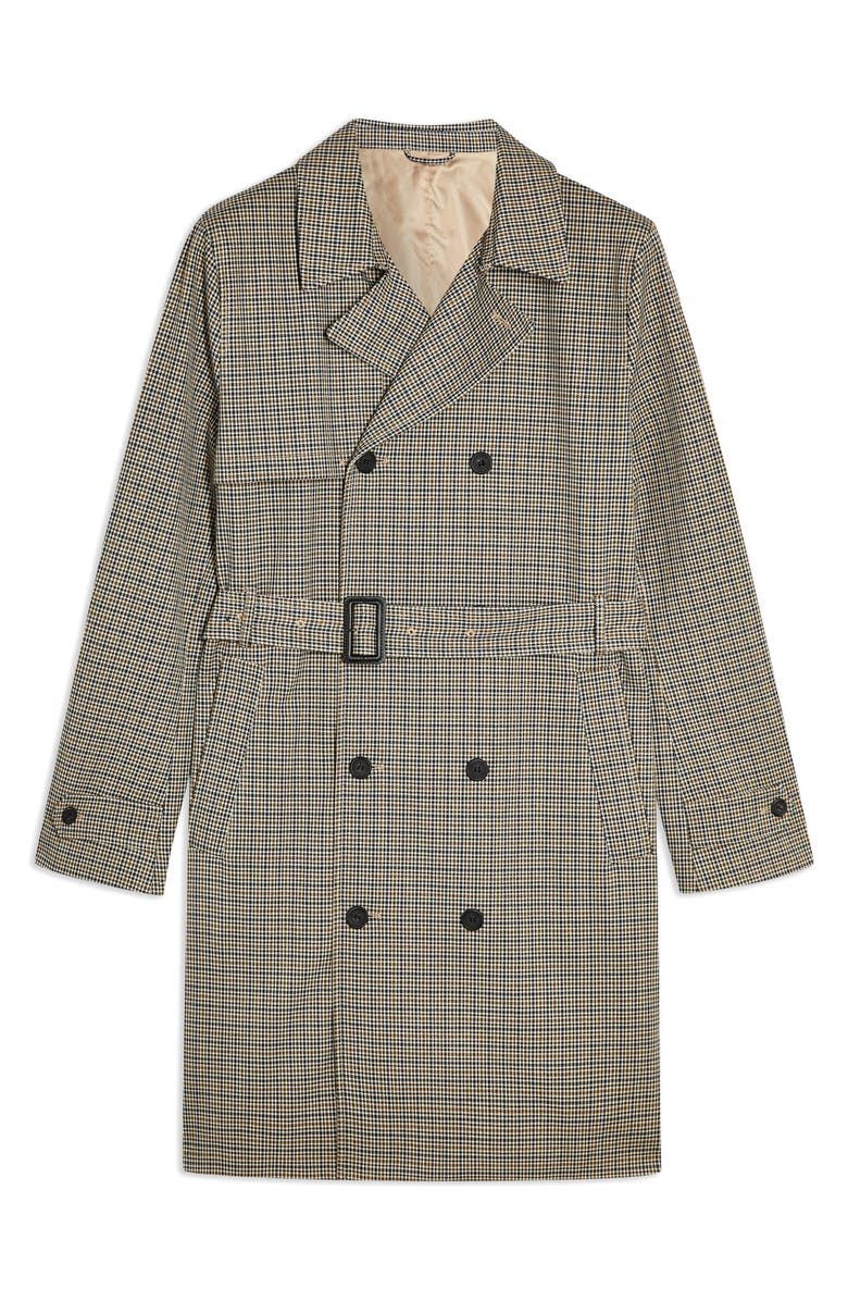Topman Houndstooth Double Breasted Trench Coat, Alternate, color, 