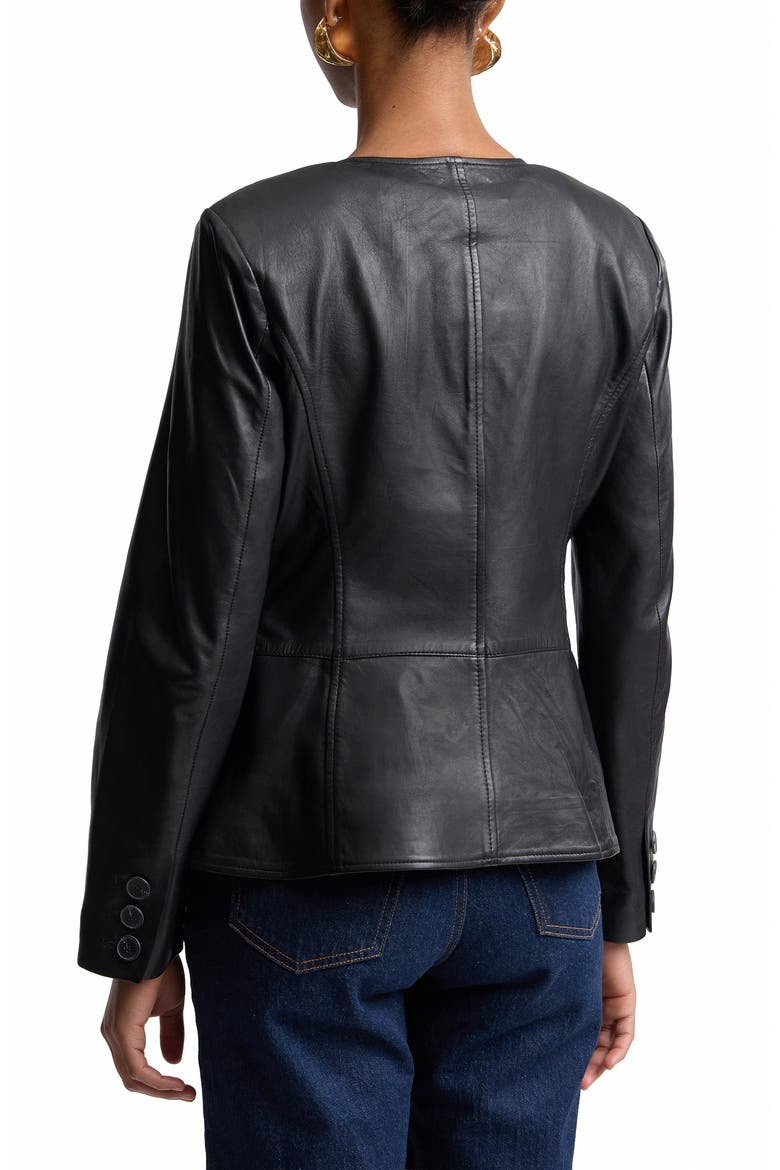 Peplum Leather Jacket, Alternate, color, BLACK
