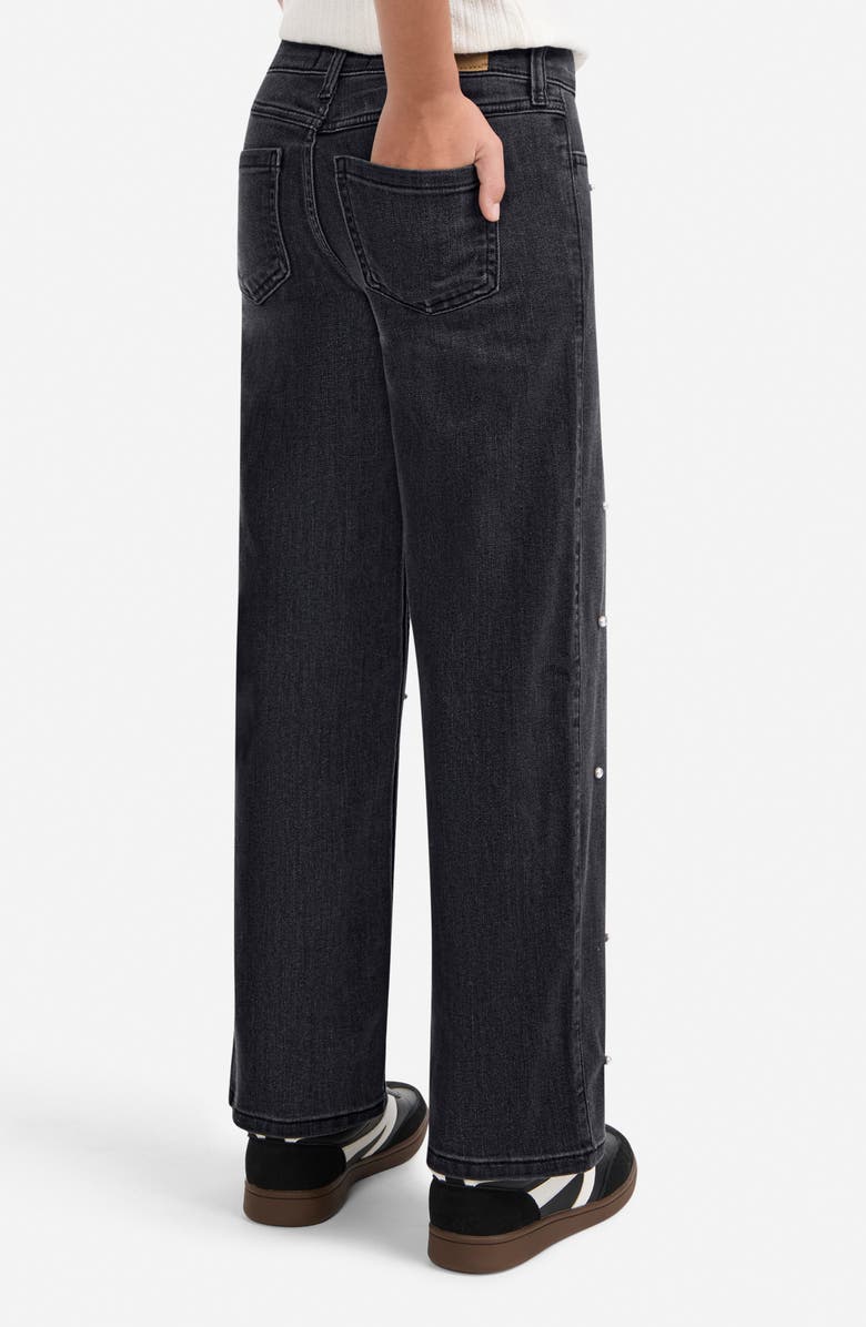 abercrombie kids Kids' Faux Pearl Embellished Wide Leg Jeans, Alternate, color, Stormy Night