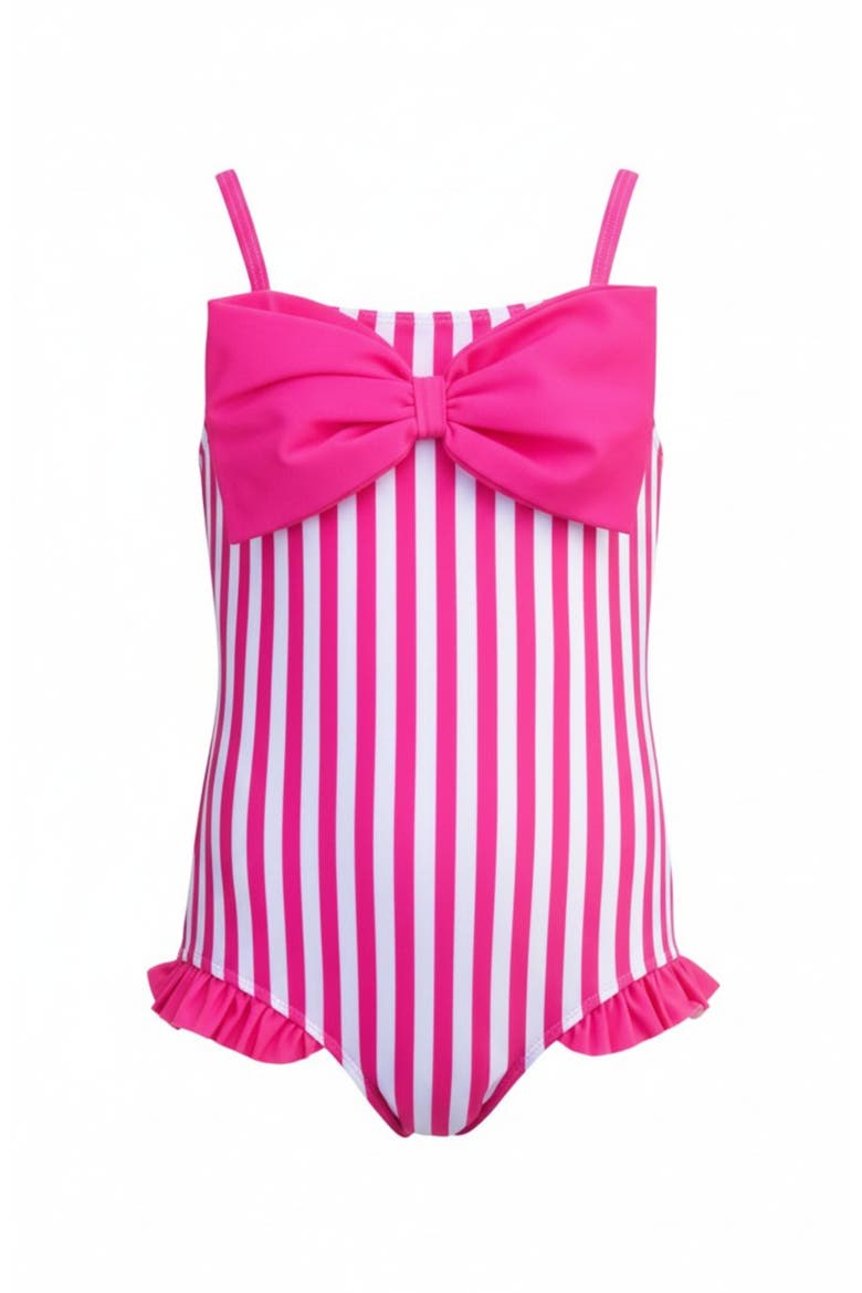 Seaside Stripes Pink Bow One-Piece Swimsuit, Main, color, Pink