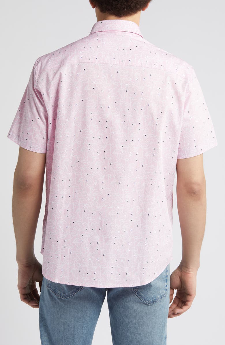 Johnston & Murphy Flamingo Print Short Sleeve Cotton Button-Down Shirt, Alternate, color,