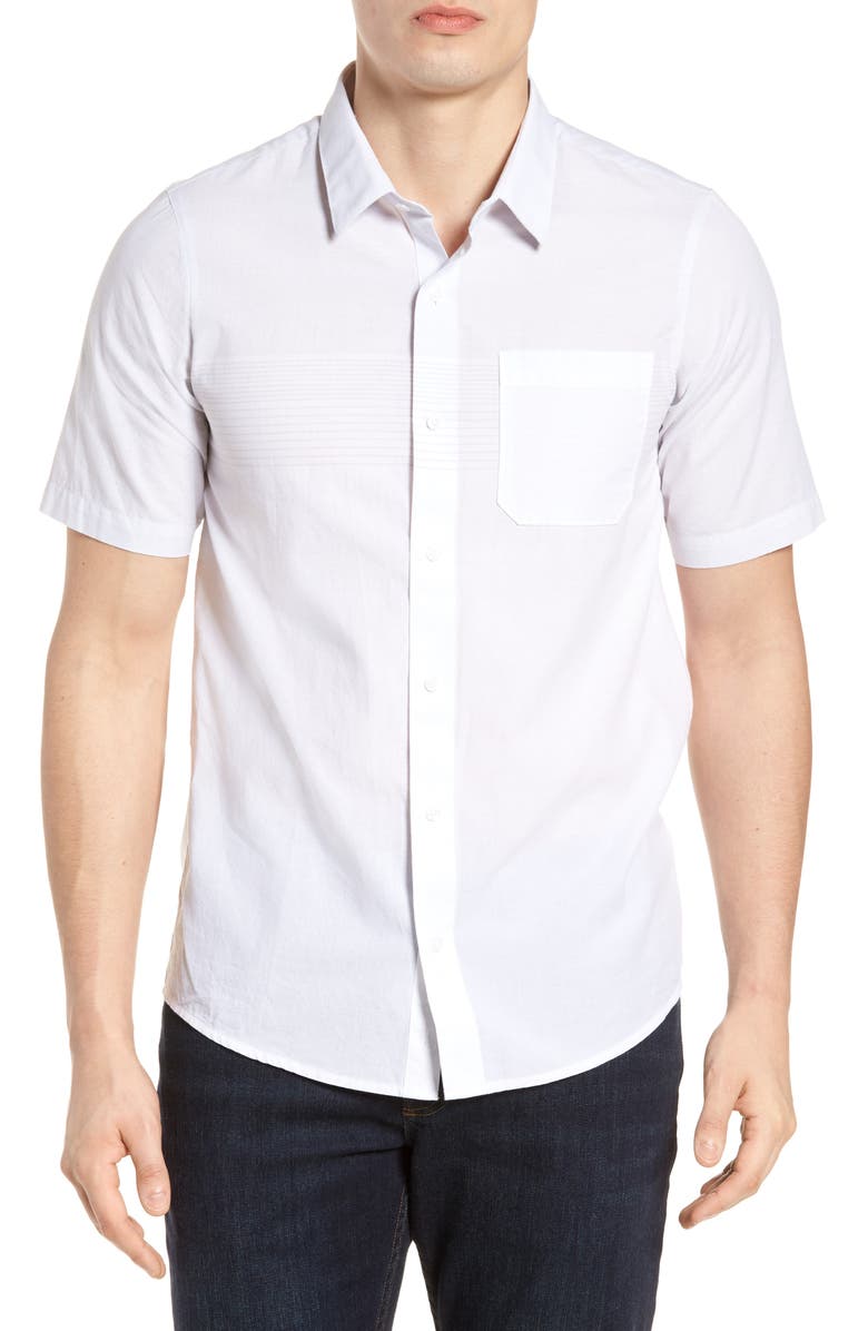 TravisMathew Travis Mathew Charlie Pinstripe Woven Shirt, Main, color, 