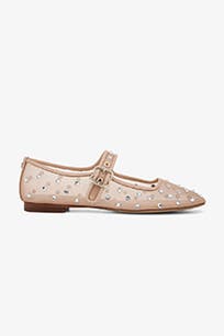 A pointed-toe mary jane flat.
