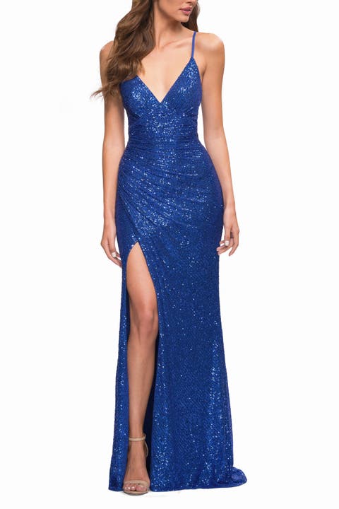Sequin Long Prom Dress with Wrap Style Front