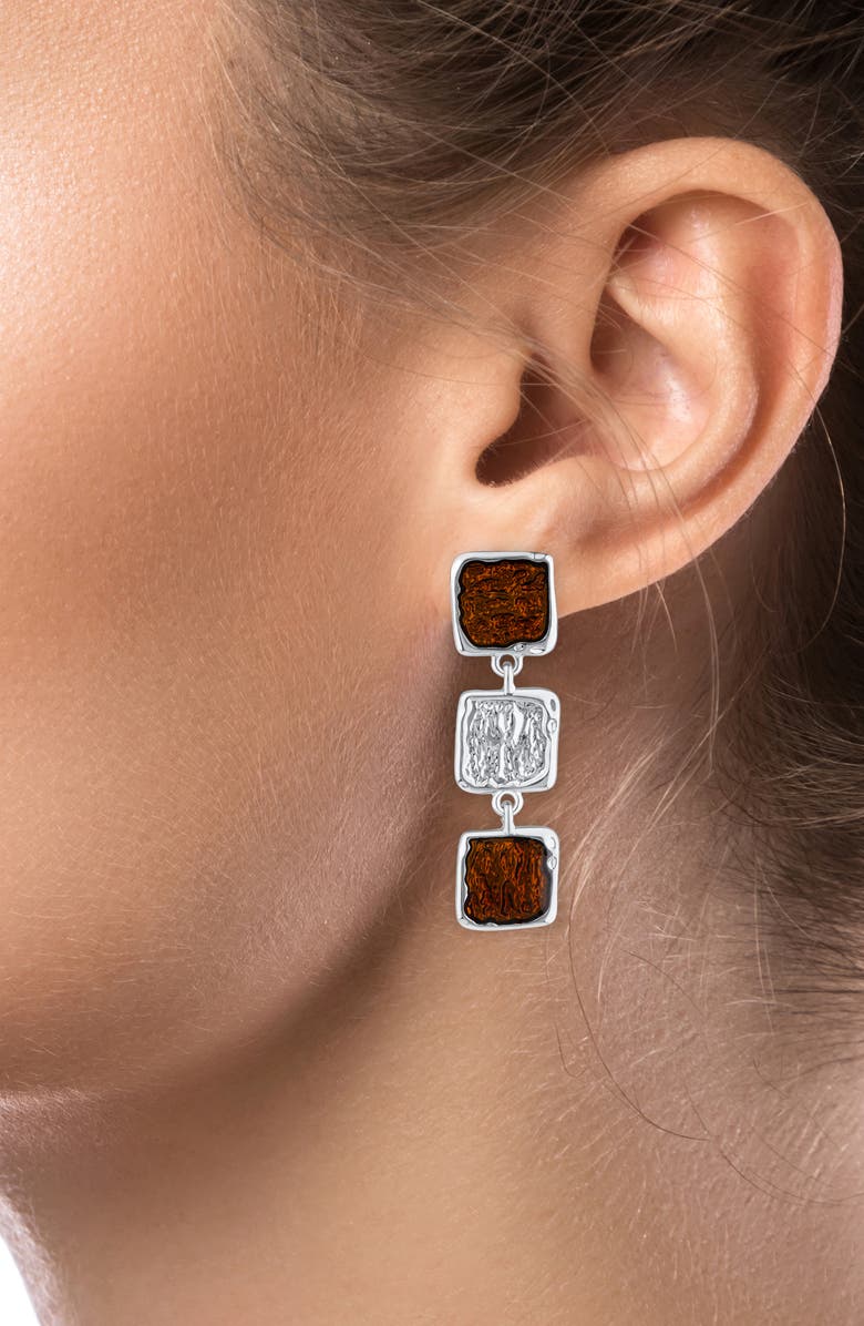 JARDIN Enamel Sculpted Triple Drop Earrings, Alternate, color, Brown/ Silver