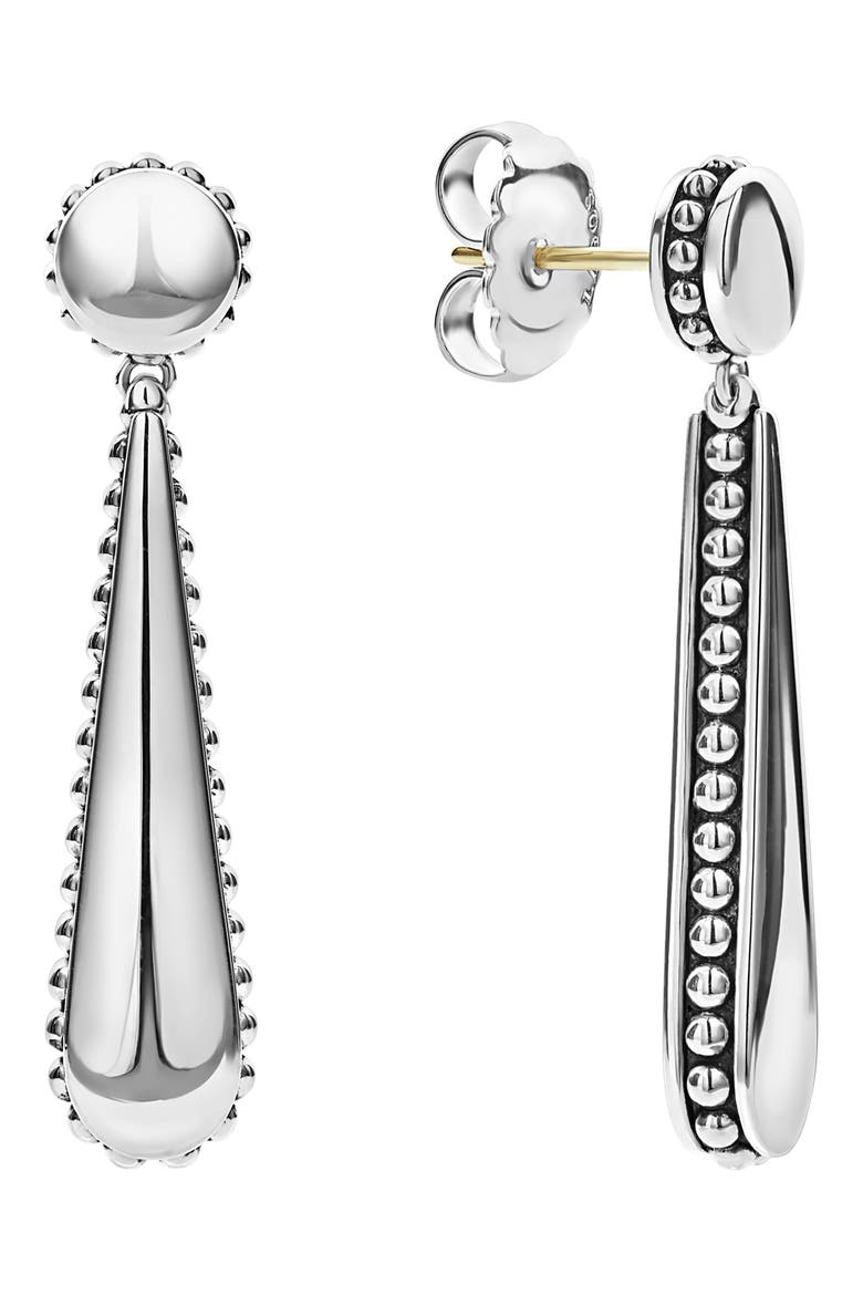 Signature Caviar Smooth Teardrop Earrings, Alternate, color, SILVER