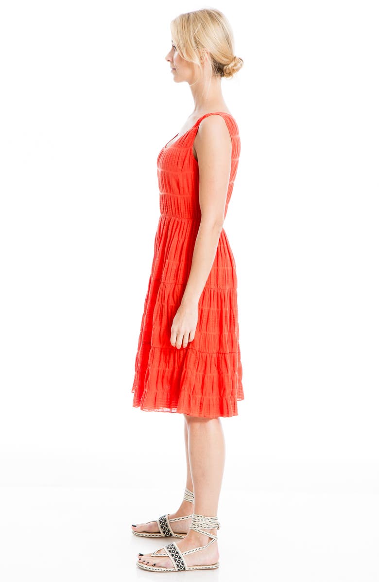 MAX STUDIO LONDON Texture Tiered Stretch Cotton Dress, Alternate, color, Papaya-Papaya
