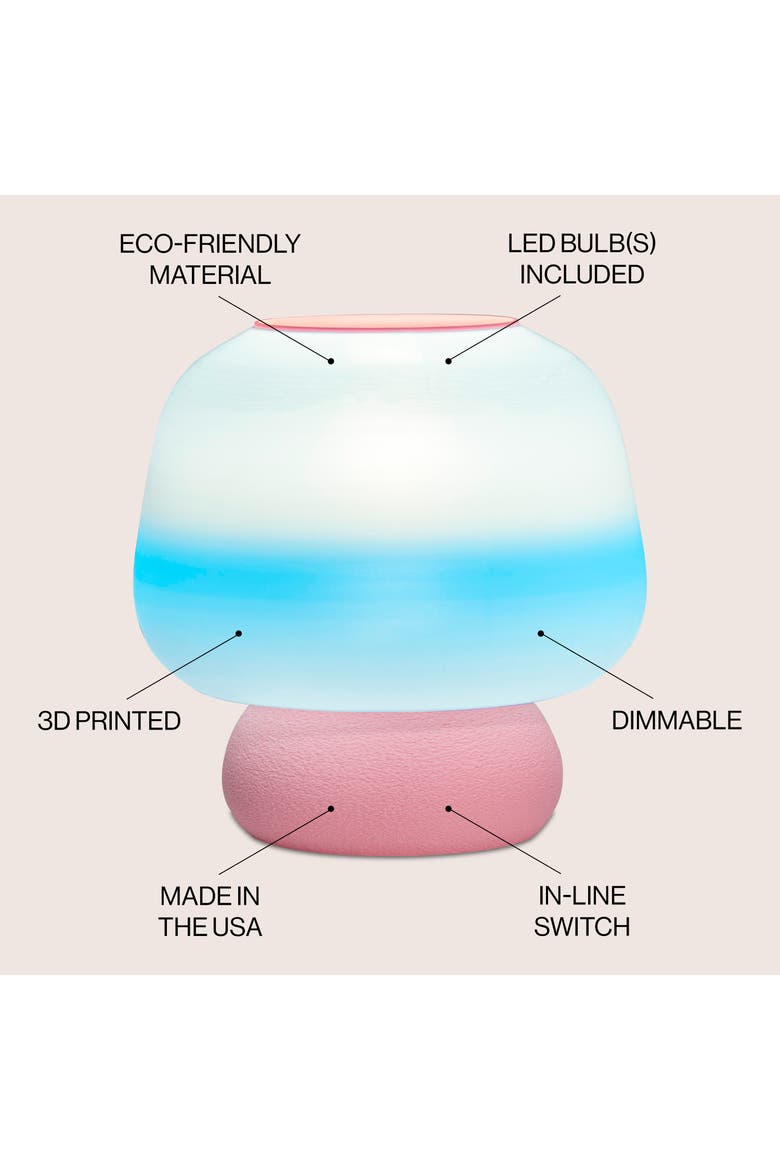 Portobello 10" Modern Classic Plant-Based Filament Dimmable LED 3D Printed Mushroom Table Lamp, Alternate, color, Blue/White/Light Pink
