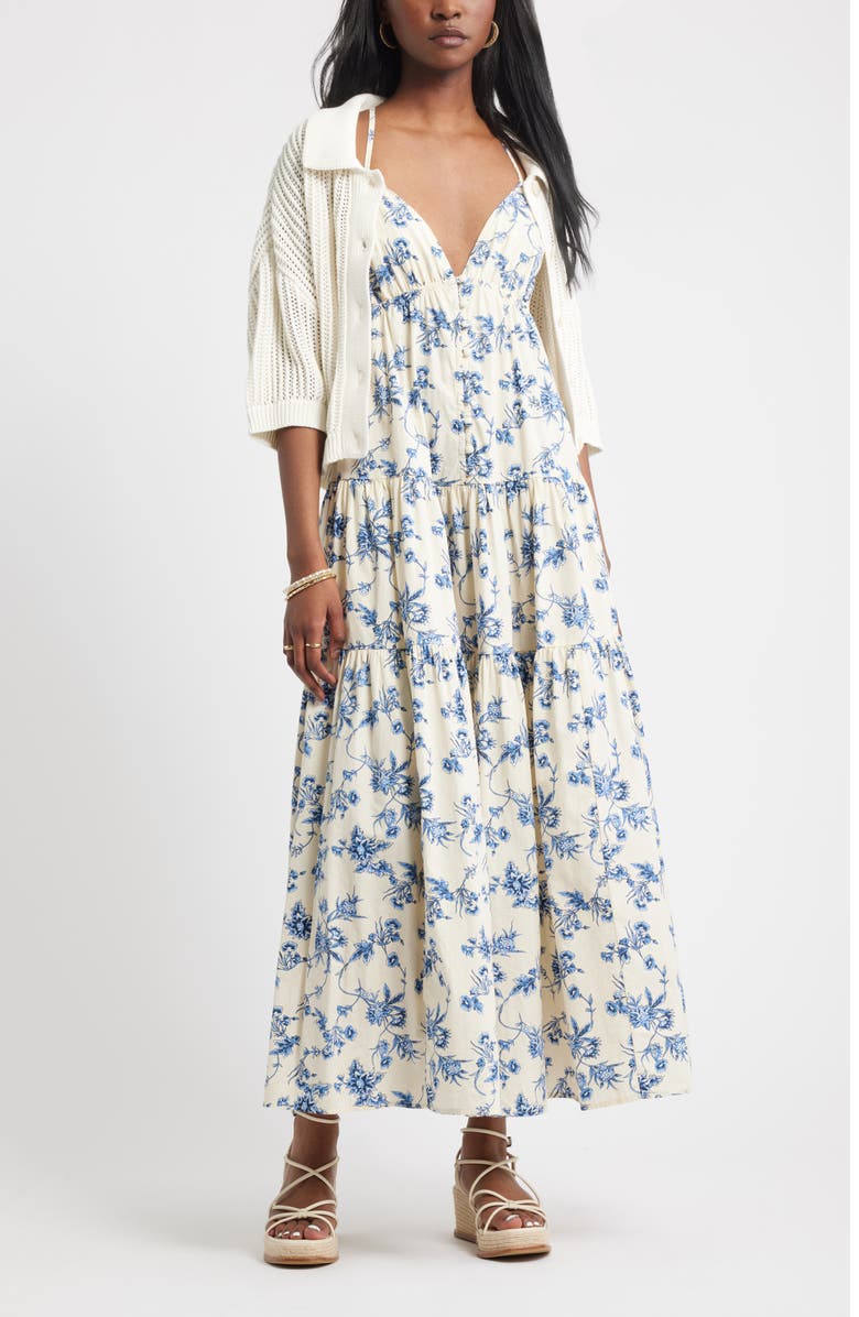 Treasure & Bond Floral Tiered Cotton Maxi Sundress, Alternate, color, Ivory- Blue Bloom Toile