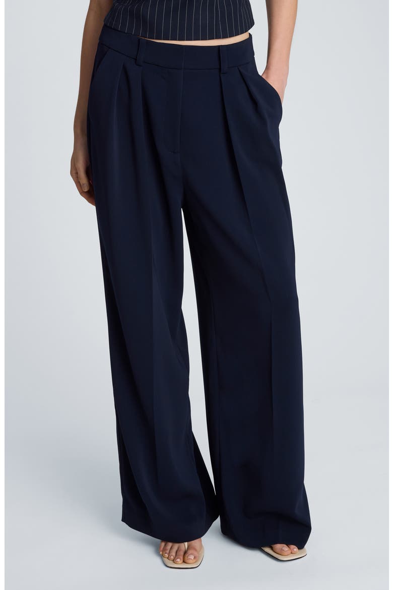 Double Pleated High Waist Wide Leg Pants, Main, color, DARK NAVY