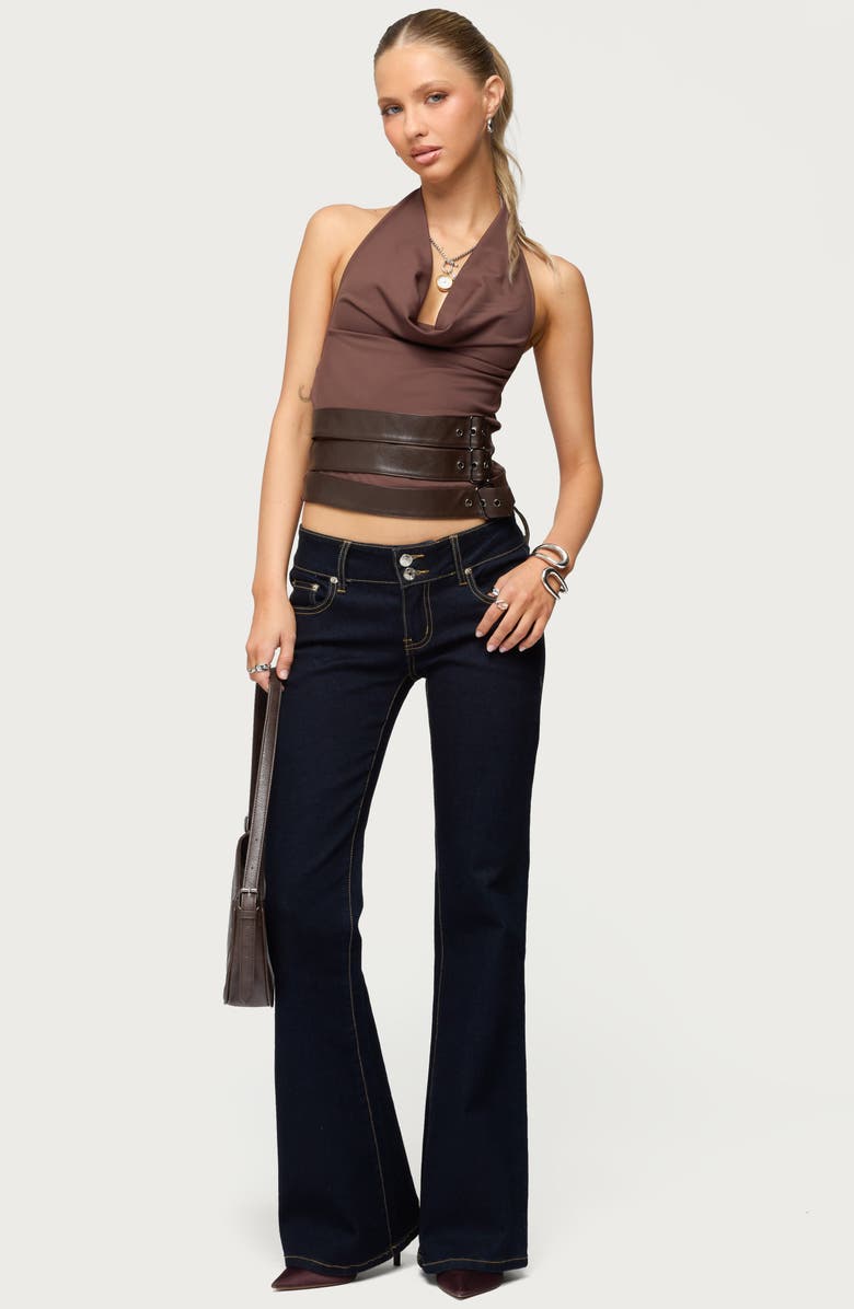 EDIKTED Buckle Halter Neck Open Back Crop Top, Alternate, color, 