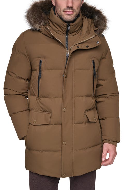 Faux Fur Trim Hooded Down & Feather Fill Parka