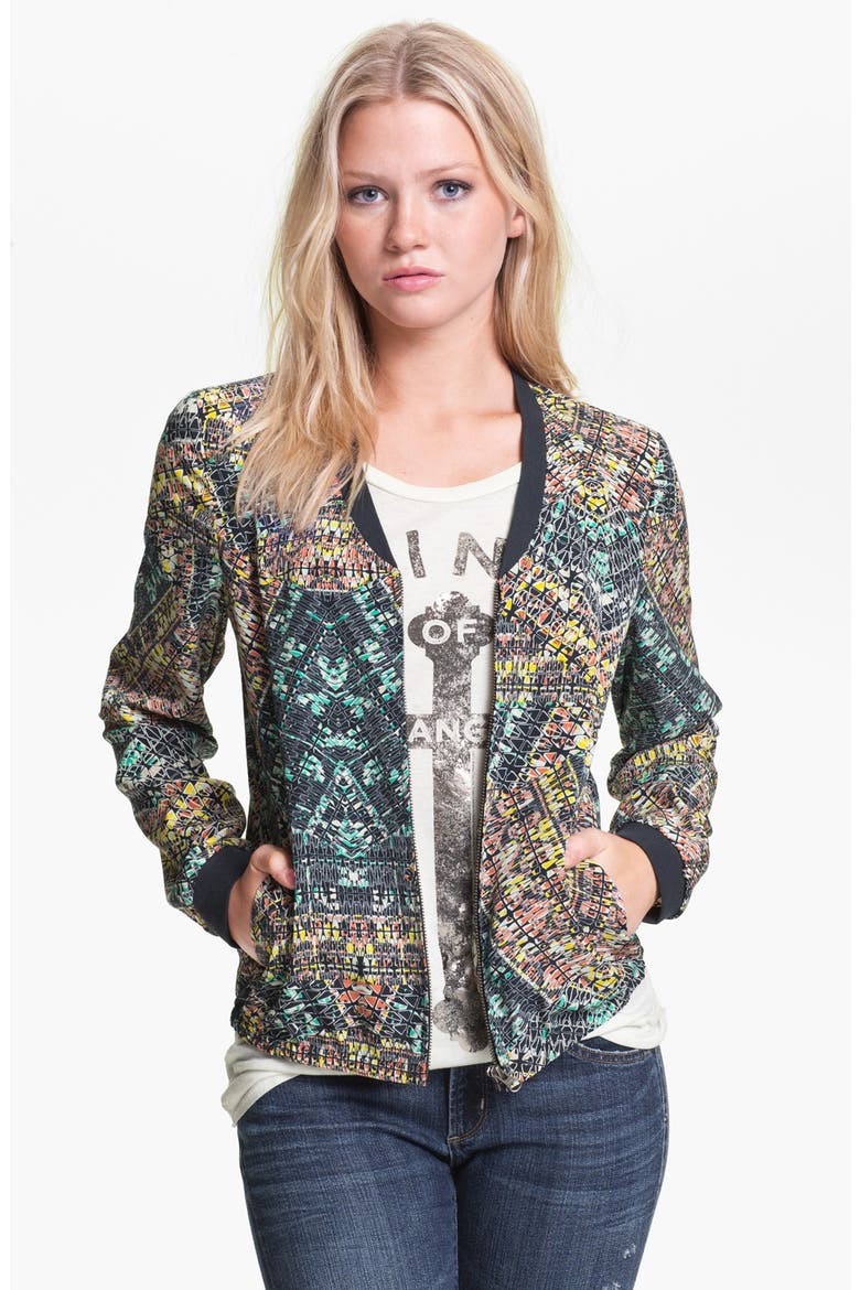 Hinge® Print Baseball Jacket, Main, color, SMALL TRIBAL PRINT