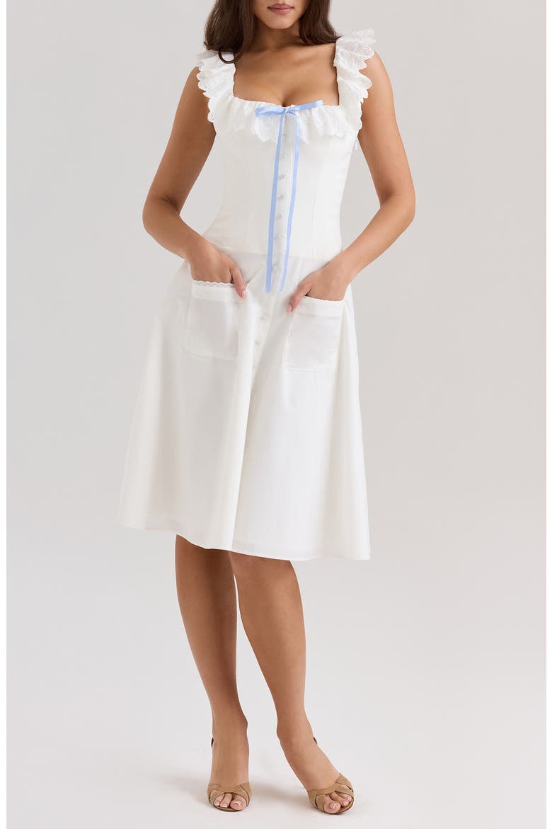 Mathilde Lace Trim Corset Midi Dress, Main, color, CLOUD DANCER