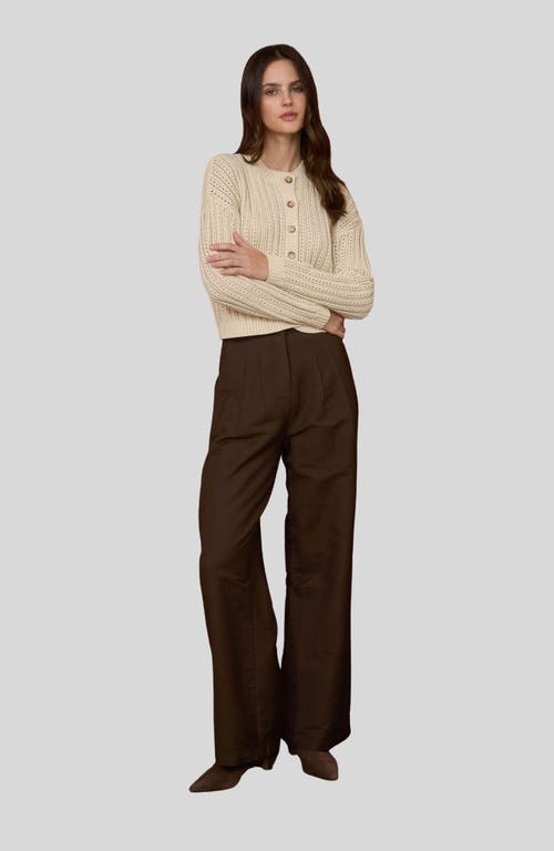 Blu Pepper Pointelle Button Front Crop Cardigan In Brown