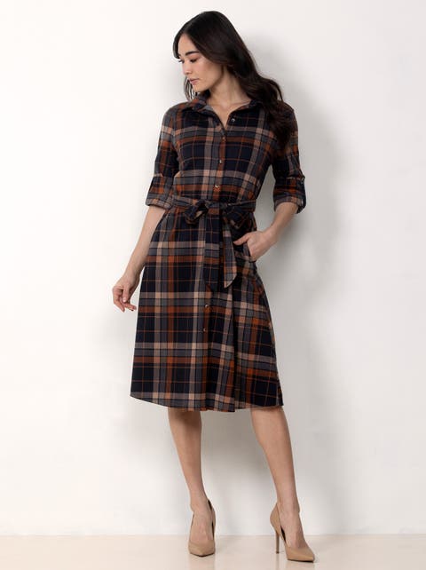 Button Front Belted Midi Dress