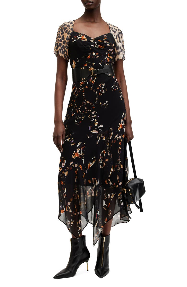 AllSaints Leah Print Maxi Dress, Alternate, color, Kateri Black
