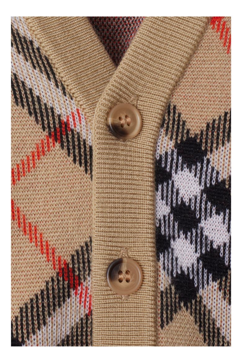 Girls' Check Wool Cardigan, Alternate, color, Sand beige