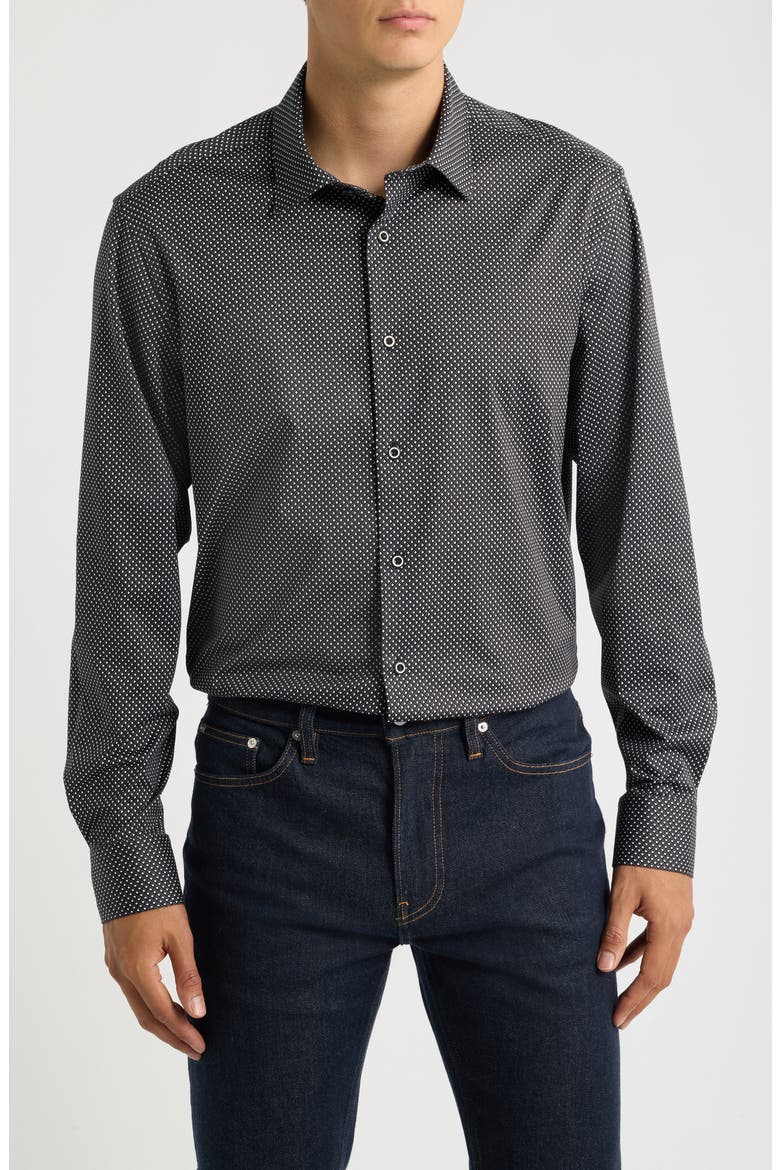 James OoohCotton® Microprint Button-Up Shirt, Main, color, BLACK
