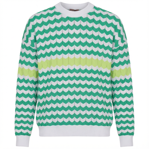 Chevron Stripe Contrast Detail Lightweight Knit Sweater