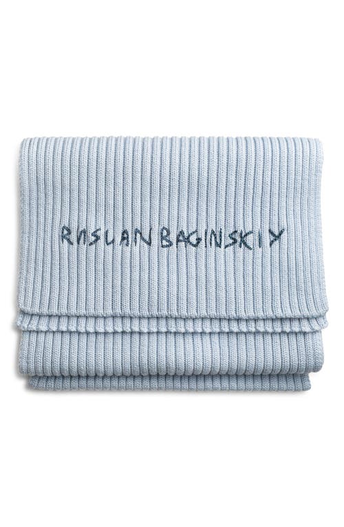 Ruslan Baginskiy Monogram Embroidered Merino Wool Scarf in Light Blue  product