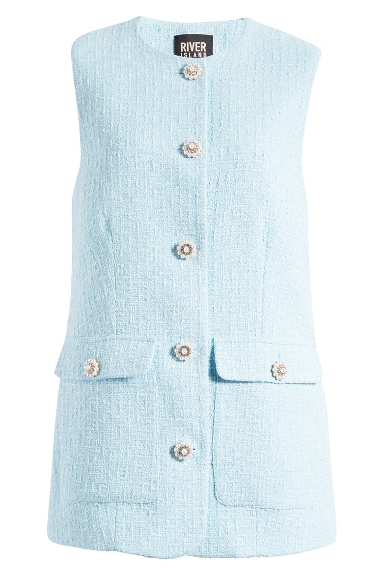 Cotton Blend Bouclé Vest, Alternate, color, BLUE