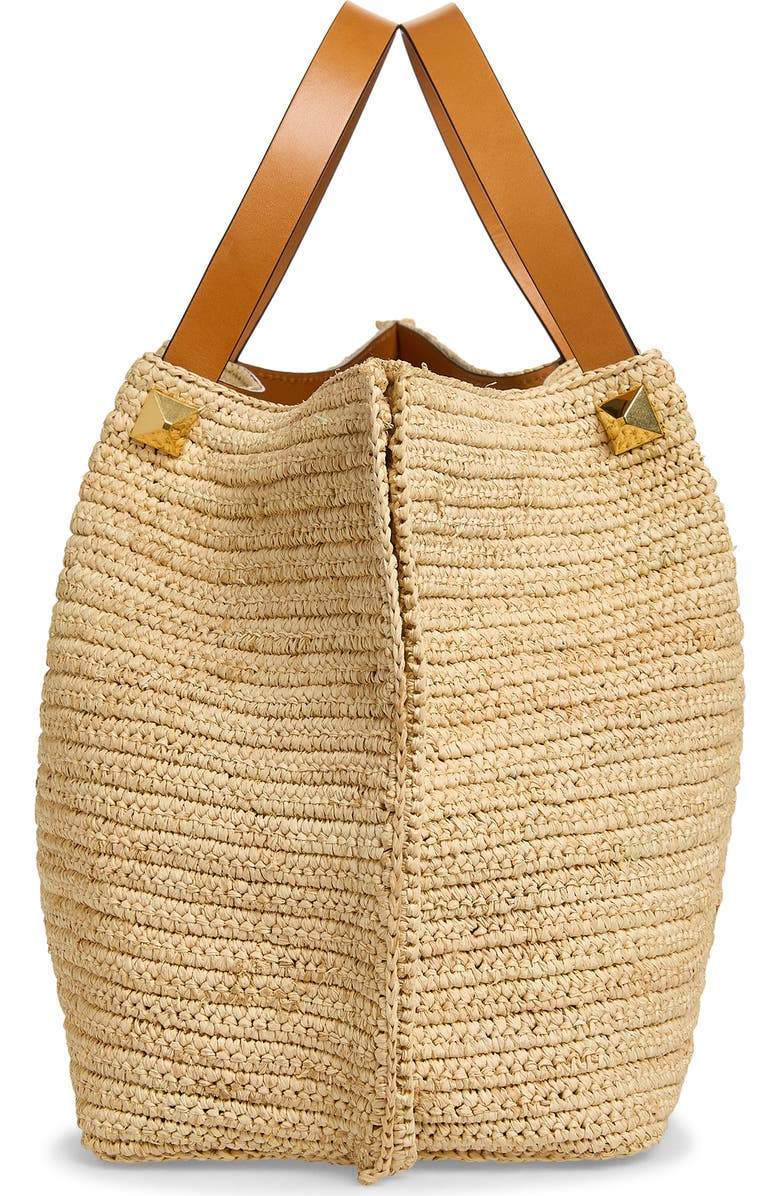 Valentino Garavani Medium VLOGO Signature Raffia Crochet Tote, Alternate, color, Natural
