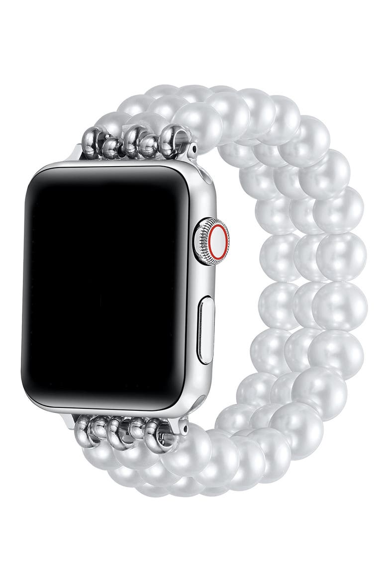 Liz Imitation Pearl Apple Watch® Bracelet Watchband, Alternate, color, WHITE
