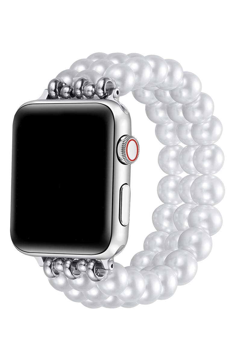 The Posh Tech Liz Imitation Pearl Apple Watch<sup>®</sup> Bracelet Watchband, Alternate, color, White