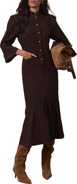 MINT VELVET Denim Puff Shoulder Midi Shirt Dress