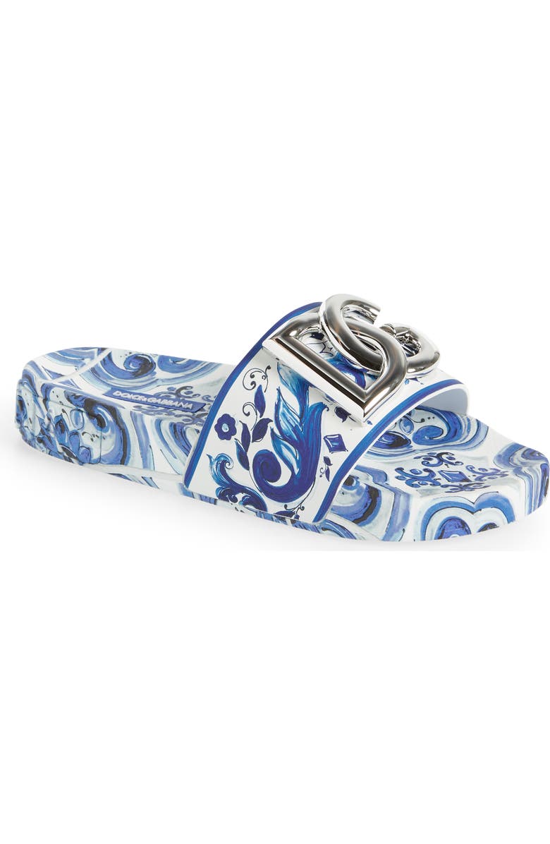 Dolce&Gabbana Logo Majolica Print Slide Sandal, Main, color,