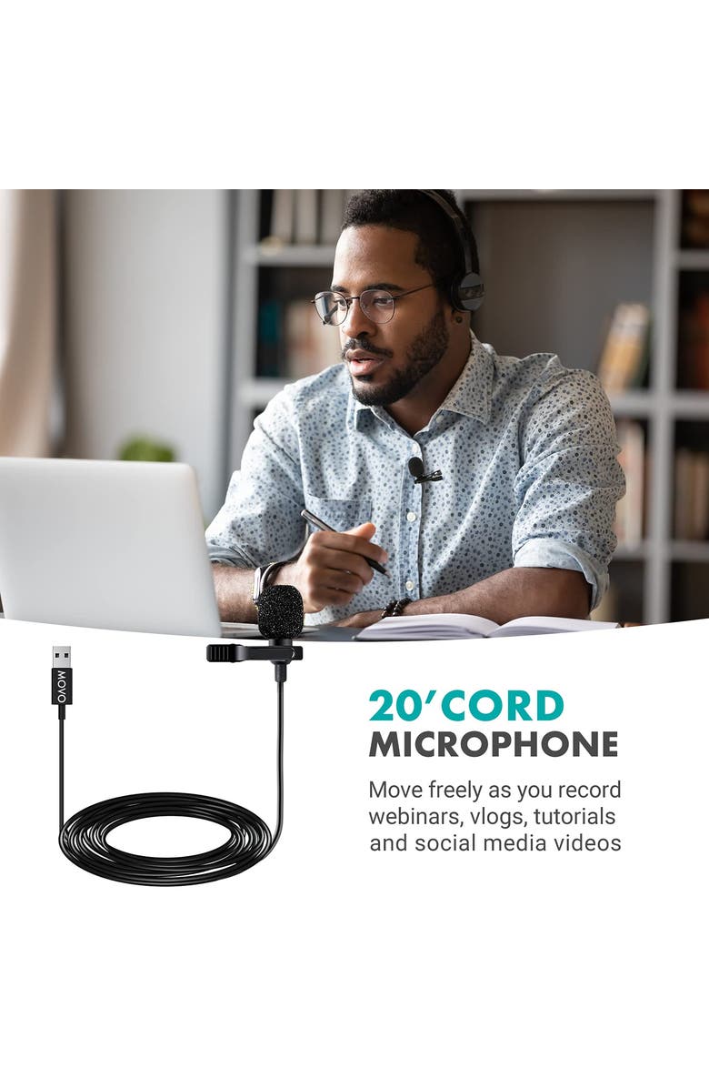 MOVO M1 USB Lavalier Lapel Clip-on Omnidirectional Condenser Computer Microphone for PC and Mac, Alternate, color, Black