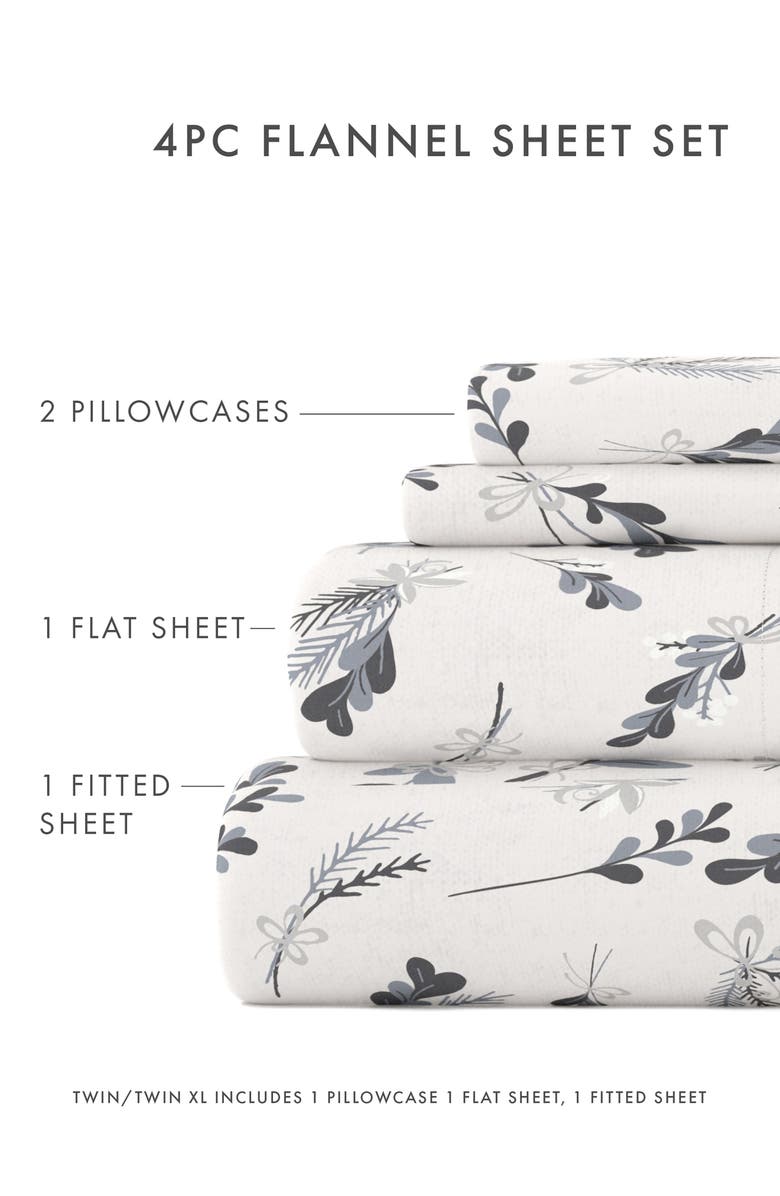 HOMESPUN HOME SPUN Premium Botanical 4 Piece Flannel Bed Sheet Set, Alternate, color, Light Gray