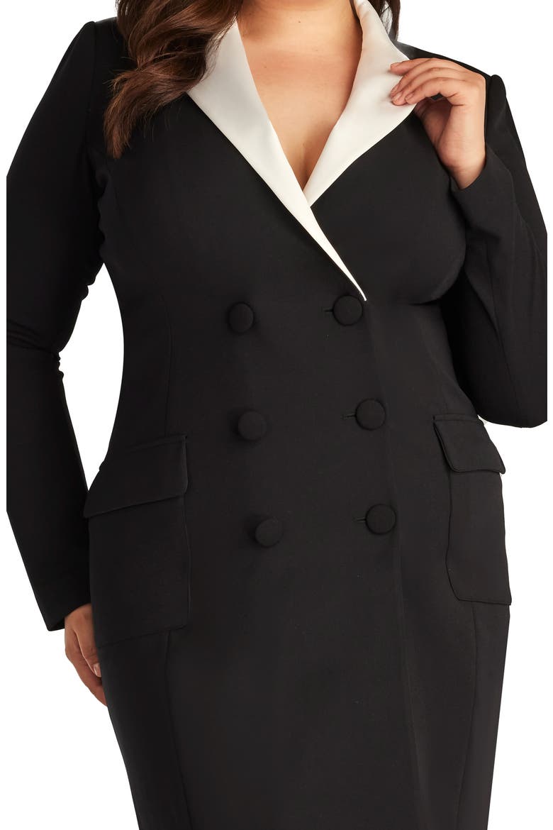 Long Sleeve Tuxedo Dress, Alternate, color, IVORY/ BLACK
