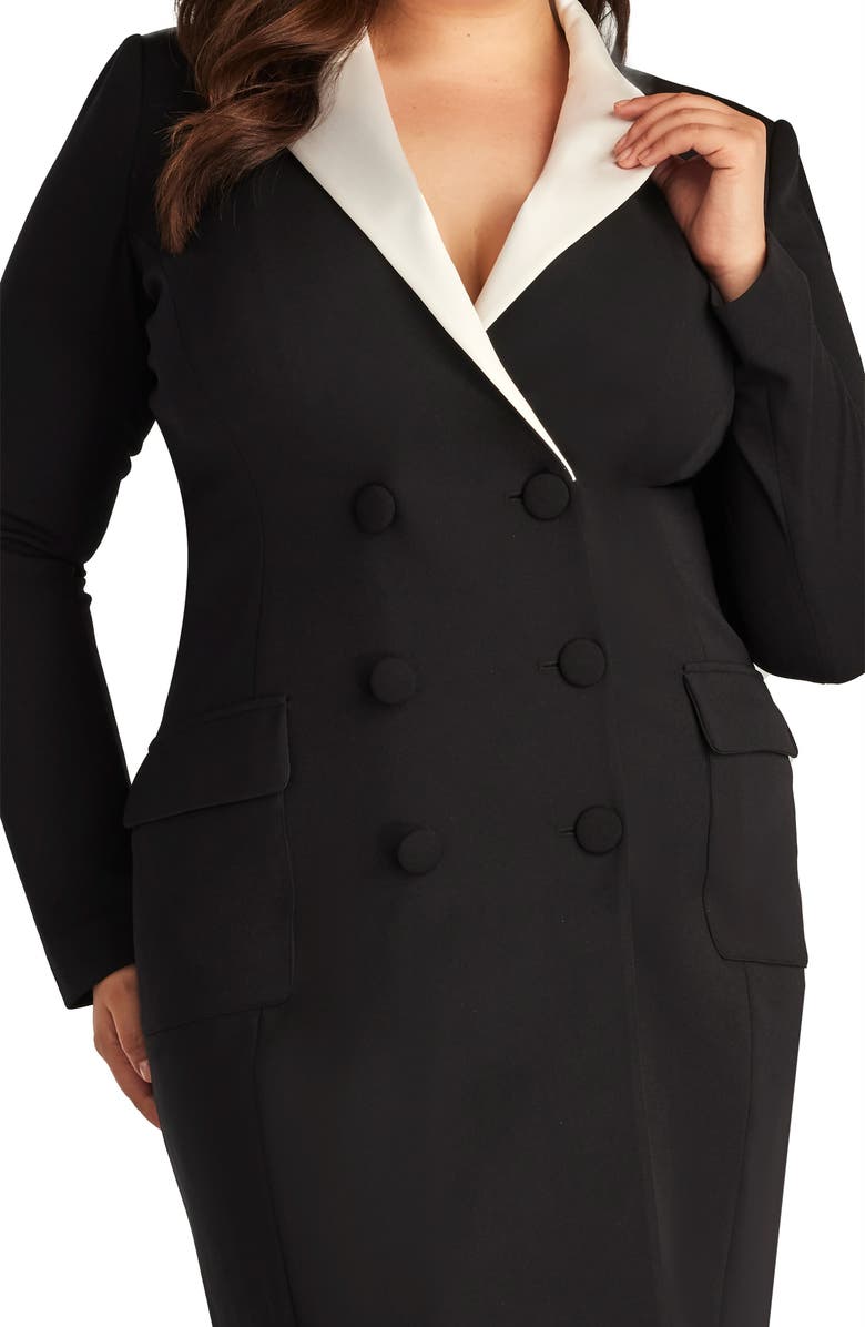 Tadashi Shoji Long Sleeve Tuxedo Dress, Alternate, color, Ivory/ Black