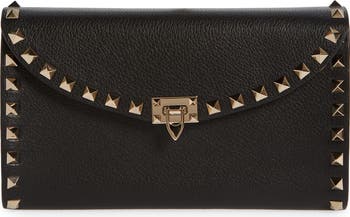 【関税&送料込】Valentino Garavani Wallets Black Valentino Garavani Rockstud Flap Leather Wallet on a Chain