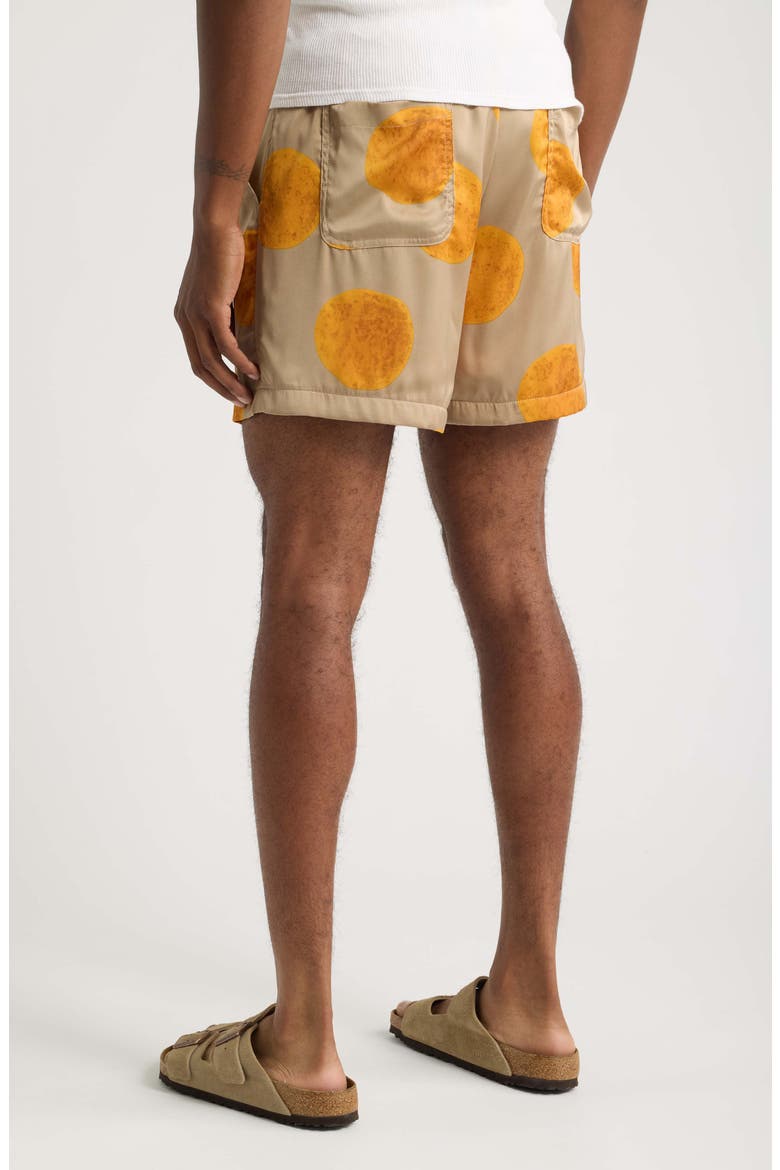 Curly Print Drawstring Shorts, Alternate, color, TAN