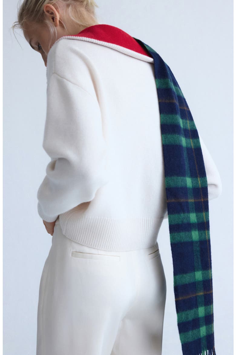 Half-Zip Contrast Collar Wool & Cashmere Sweater, Alternate, color, OFF WHITE