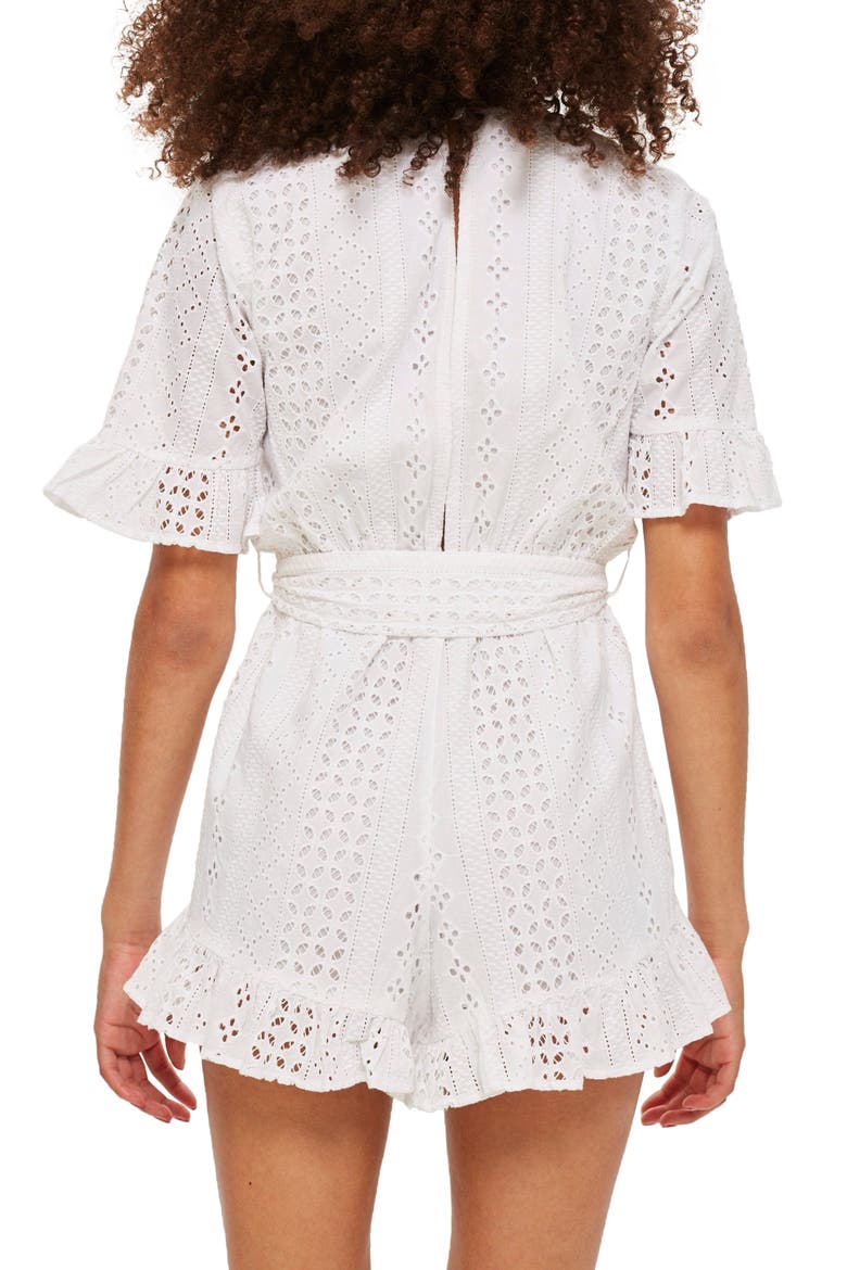 Broderie Anglaise Wrap Front Romper, Alternate, color, WHITE